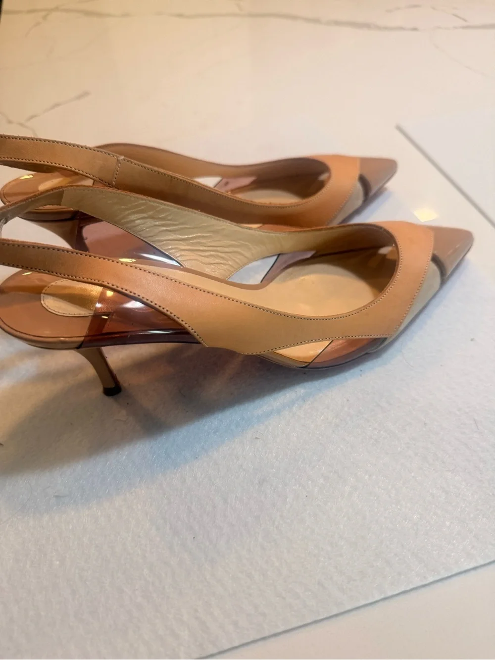 Christian Louboutin Tan and Nude Pointed Slingback Pumps